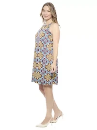 Womens Floral Knee Length Paisley Sleeveless Keyhole Dress