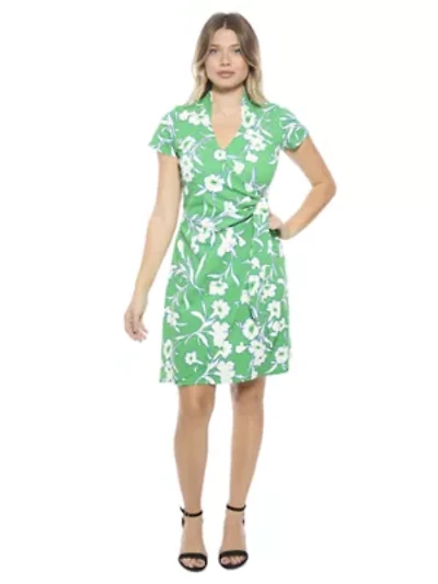 Womens Floral Collar Knee Length Side Tie Wrap Dress