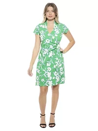 Womens Floral Collar Knee Length Side Tie Wrap Dress
