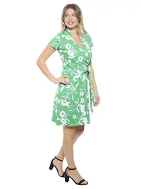 Womens Floral Collar Knee Length Side Tie Wrap Dress