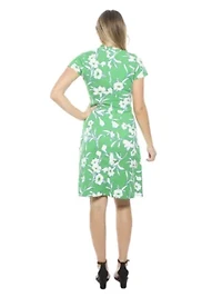 Womens Floral Collar Knee Length Side Tie Wrap Dress