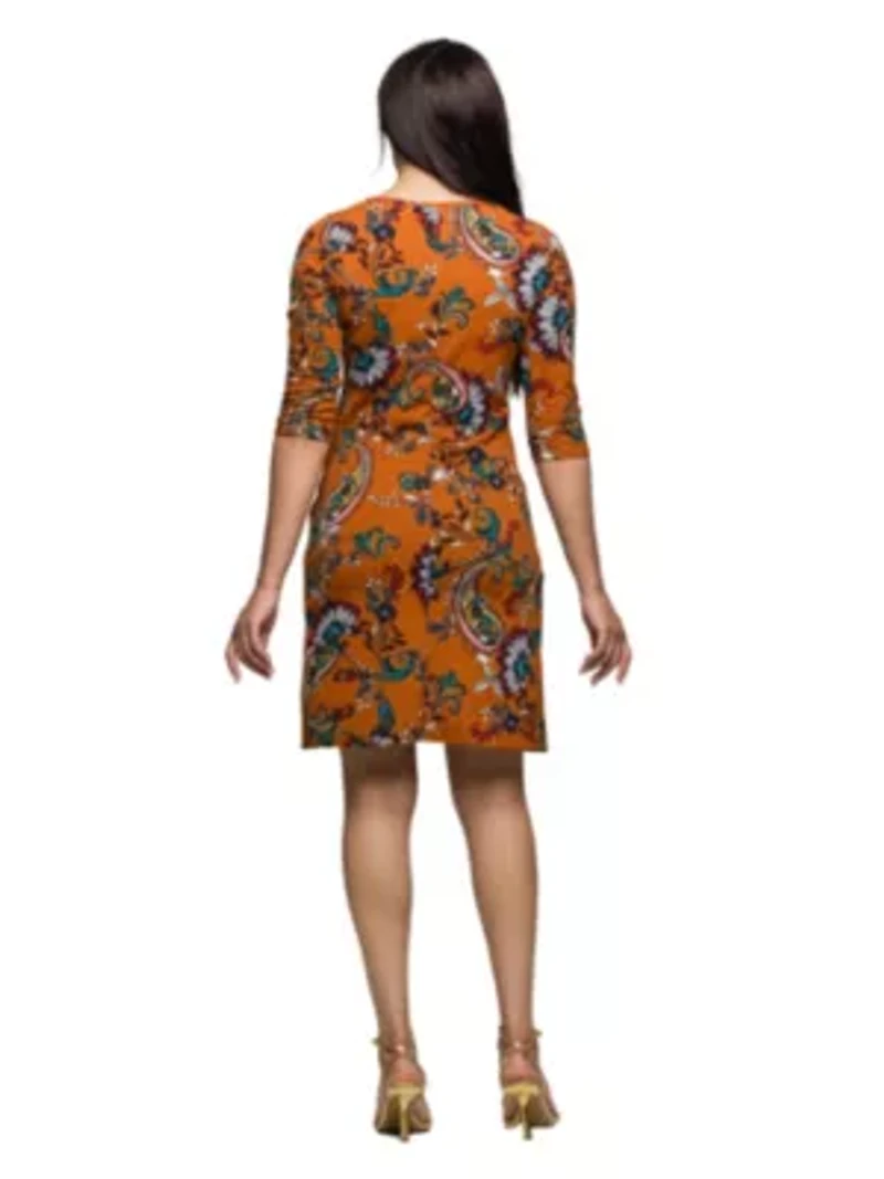 Womens Elbow Sleeve Ruched Tulip Fall Print Mini Dress