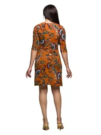 Womens Elbow Sleeve Ruched Tulip Fall Print Mini Dress
