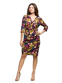 Womens Floral Print Faux Wrap Dress