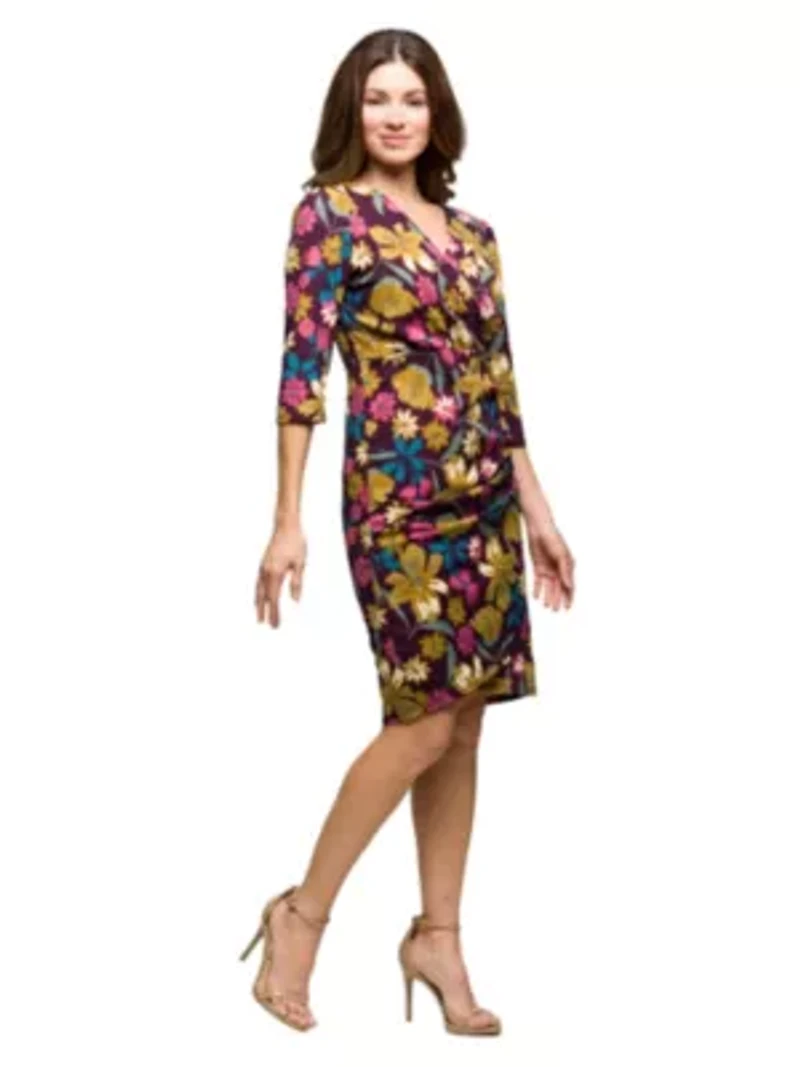 Womens Floral Print Faux Wrap Dress