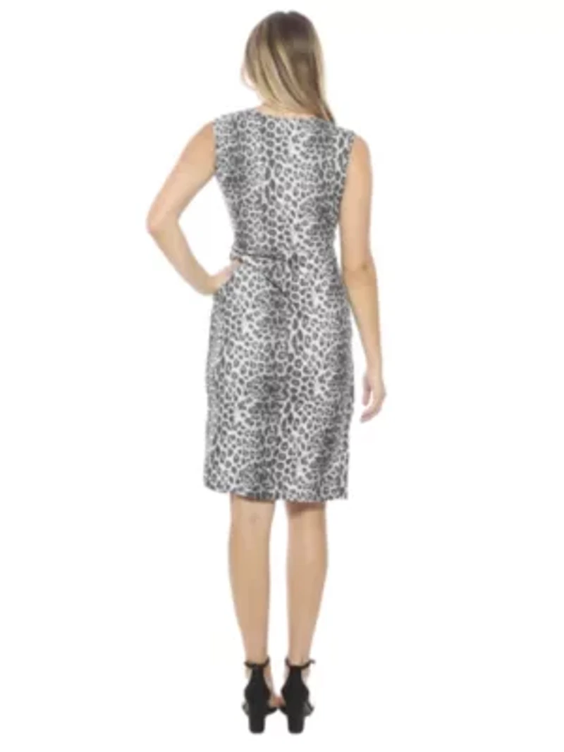 Womens Cheetah V Neck Sleeveless Faux Wrap Tulip Hem Midi Dress