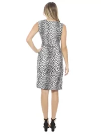Womens Cheetah V Neck Sleeveless Faux Wrap Tulip Hem Midi Dress