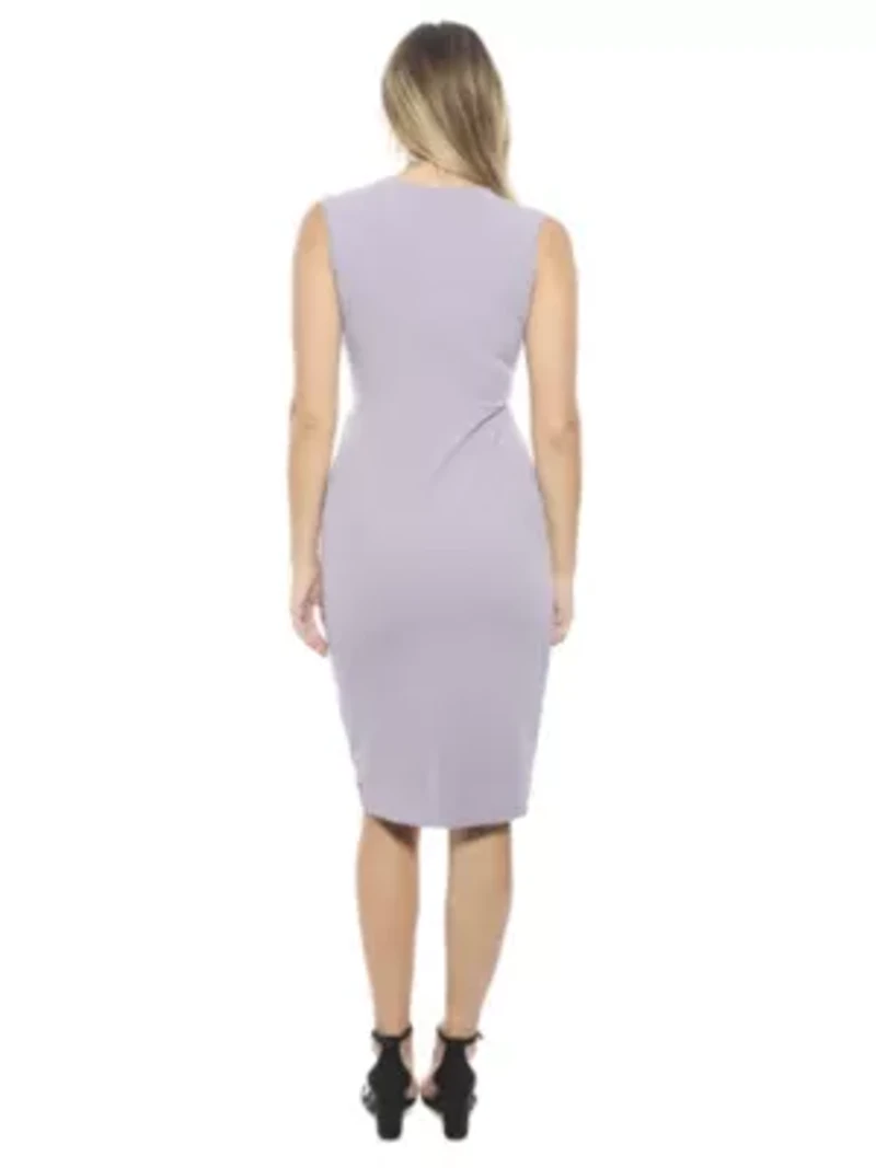 Womens Solid V Neck Sleeveless Faux Wrap Tulip Hem Midi Dress