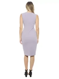 Womens Solid V Neck Sleeveless Faux Wrap Tulip Hem Midi Dress