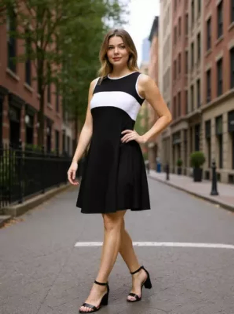 Womens Sleeveless Round Neck Knee Length Soft Flare A Line Dress