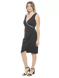Womens V Neck Sleeveless Faux Wrap Tulip Hemline Midi Dress