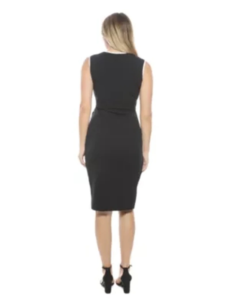 Womens V Neck Sleeveless Faux Wrap Tulip Hemline Midi Dress