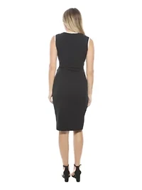 Womens V Neck Sleeveless Faux Wrap Tulip Hemline Midi Dress