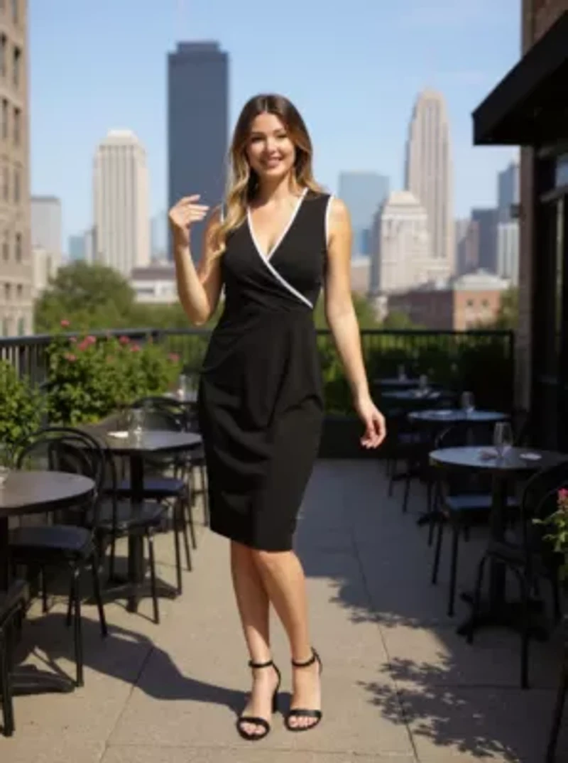 Womens V Neck Sleeveless Faux Wrap Tulip Hemline Midi Dress