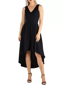 Women's Sleeveless Fit-and-Flare High Low Dress