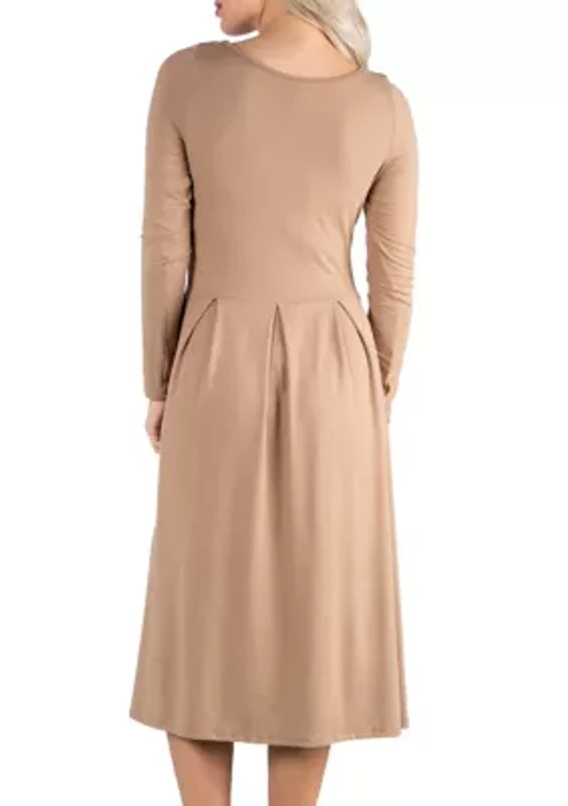 Women's Midi Length Fit-and-Flare Pocket Dress