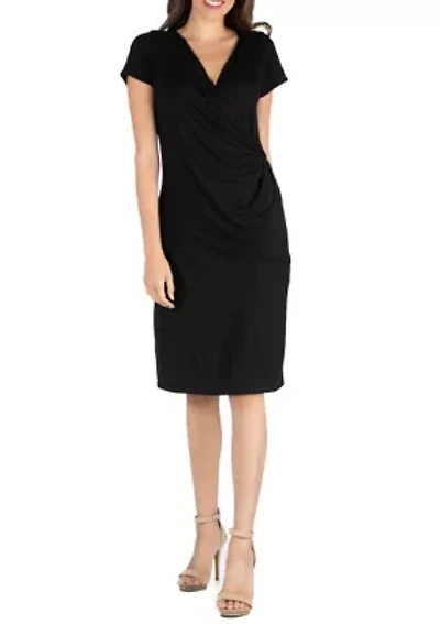Womens Short Sleeve Knee Length Faux Wrap Dress