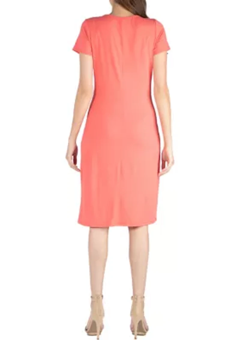 Womens Short Sleeve Knee Length Faux Wrap Dress