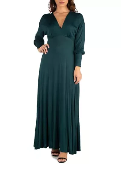 Women's V-Neck Long Sleeve Maxi Dress