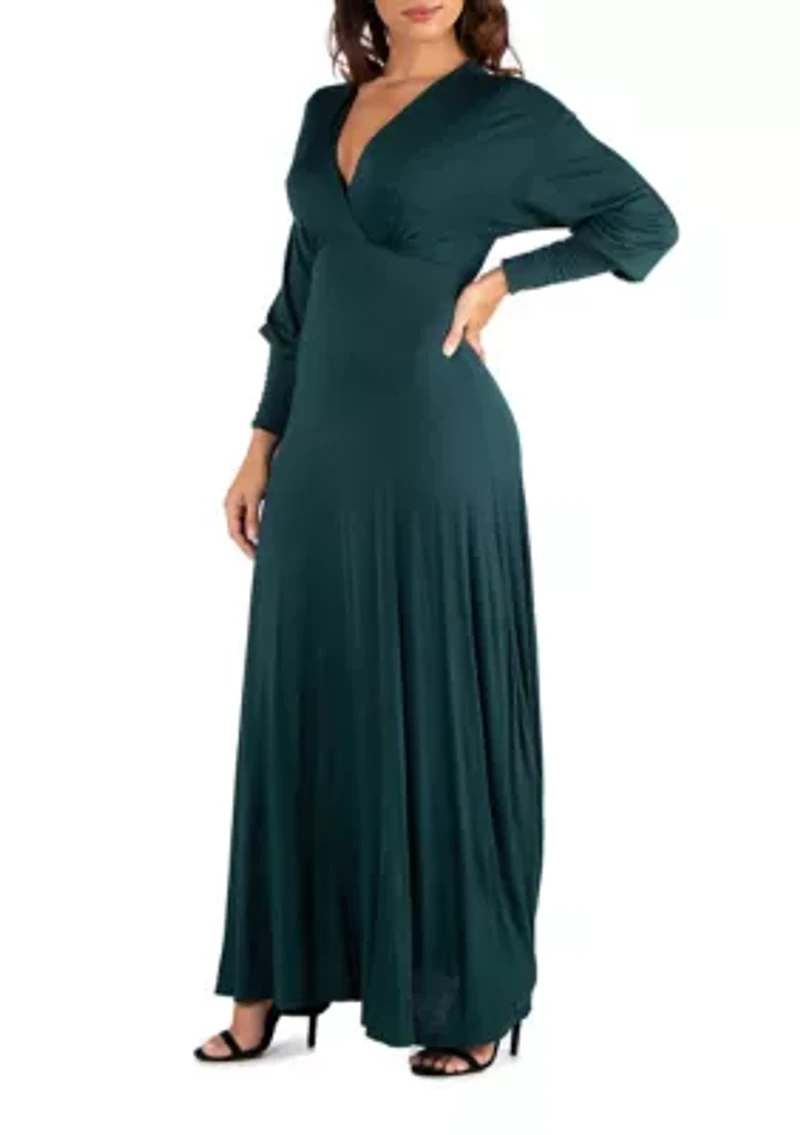 Women's V-Neck Long Sleeve Maxi Dress