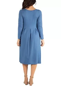 Women's Long Sleeve Fit and Flare Midi Dress
