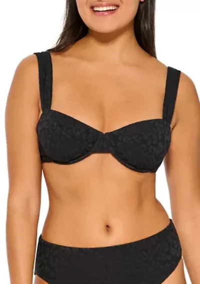 Animal Texture Draped Straps Underwire Bikini Swim Top