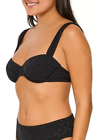 Animal Texture Draped Straps Underwire Bikini Swim Top