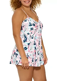 Plus Paisley Floral Shirred Bandeau Swim Dress