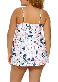Plus Paisley Floral Shirred Bandeau Swim Dress