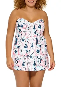 Plus Paisley Floral Shirred Bandeau Swim Dress