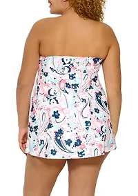Plus Paisley Floral Shirred Bandeau Swim Dress