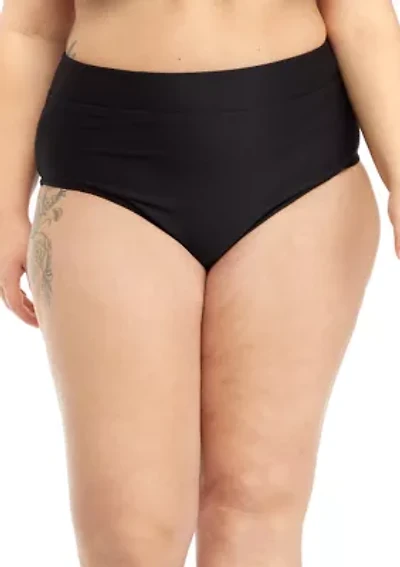 Plus Solid Rib High Waist Swim Bottoms