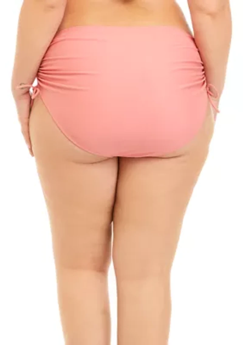 Plus Solid Adjustable High Waist Swim Bottoms