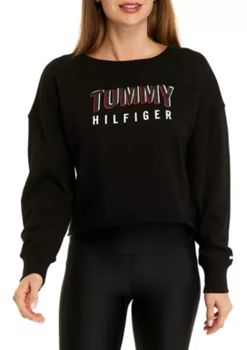 Women's Raw Hem Crew Neck Logo Sweatshirt