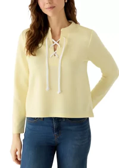 Women's Long Sleeve Knit Lace Up Top