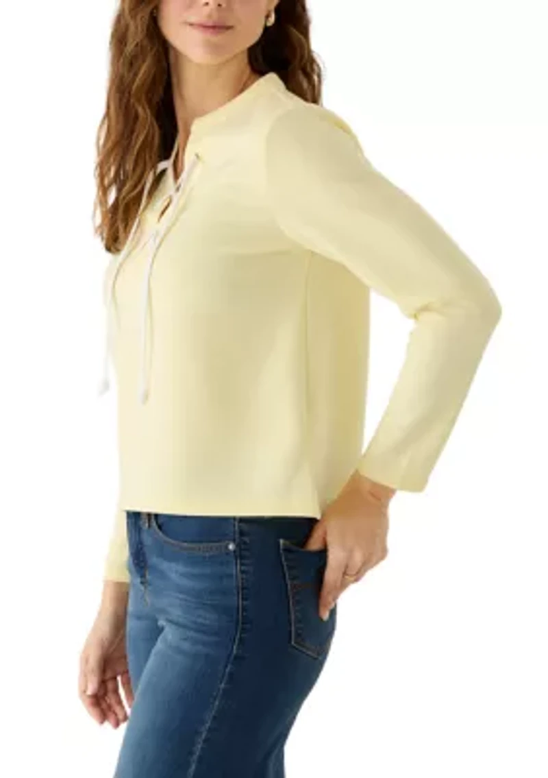 Women's Long Sleeve Knit Lace Up Top