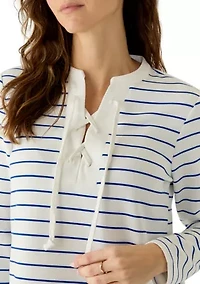 Women's Long Sleeve Yummy Knit Lace Up Top