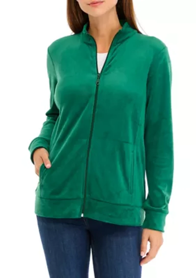Petite Velour Zip Front Jacket