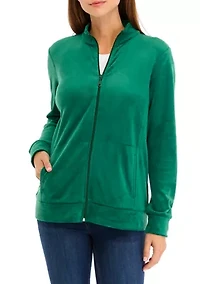 Petite Velour Zip Front Jacket