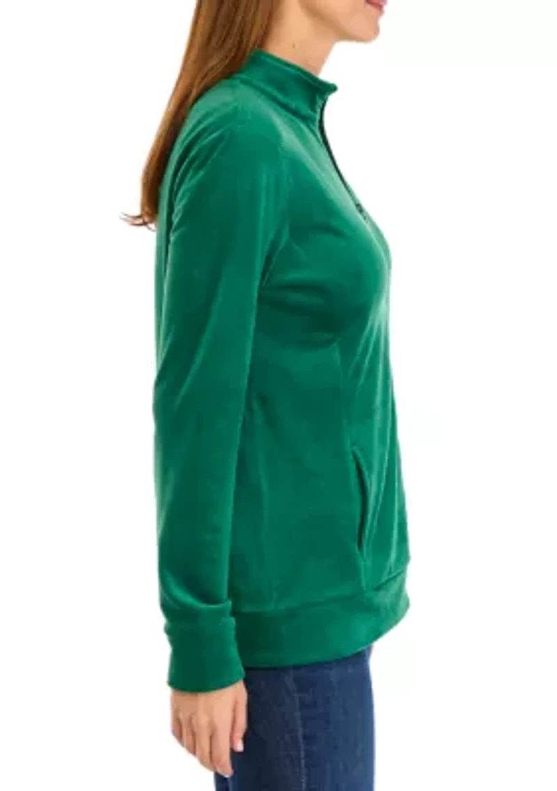 Petite Velour Zip Front Jacket