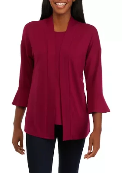 Petite 3/4 Sleeve Cardi with Tank Twofer Set