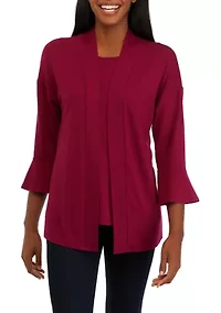 Petite 3/4 Sleeve Cardi with Tank Twofer Set