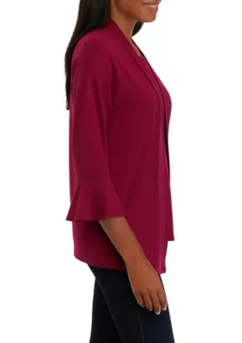 Petite 3/4 Sleeve Cardi with Tank Twofer Set