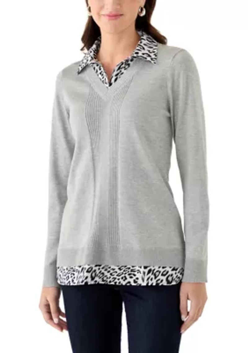 Women's Long Sleeve Twofer Sweater