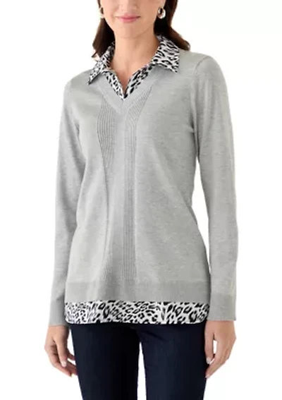 Women's Long Sleeve Twofer Sweater