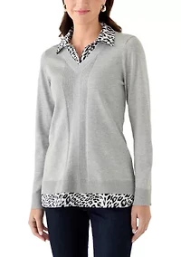 Women's Long Sleeve Twofer Sweater