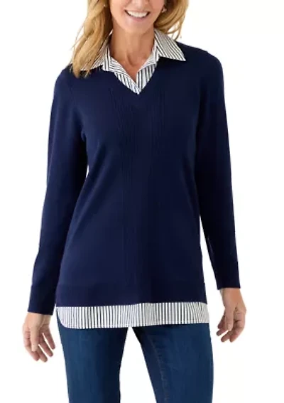 Women's Long Sleeve Twofer Sweater