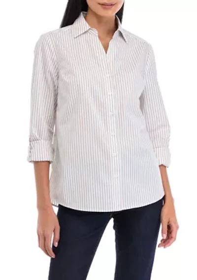 Petite Striped Button Front Top