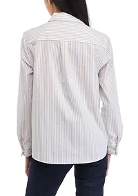 Petite Striped Button Front Top
