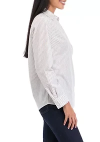 Petite Striped Button Front Top